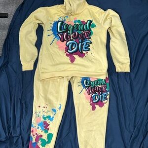 Yellow Graphic Hoodie and Sweatpants Set by black pike